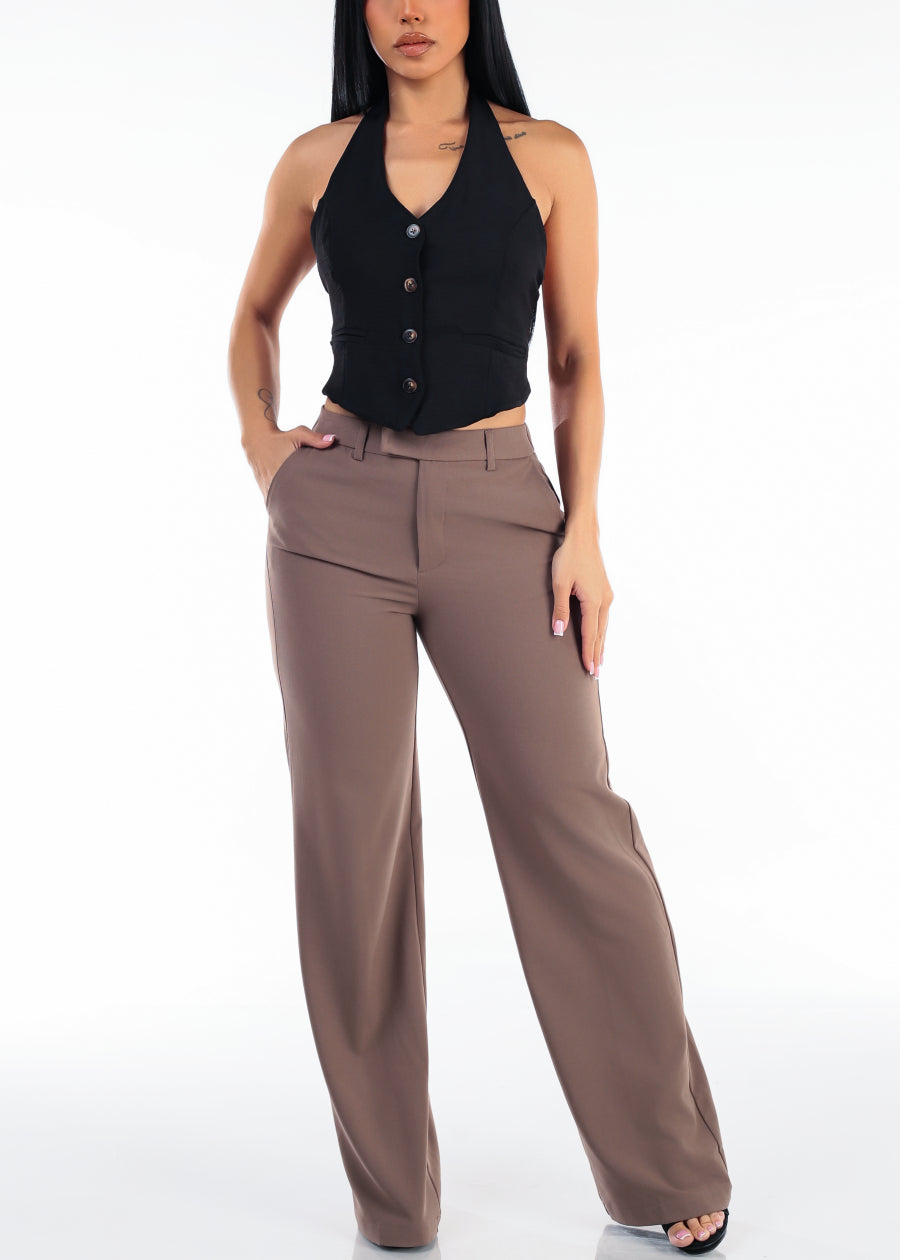 Button Up Halter Vest Blouse Black