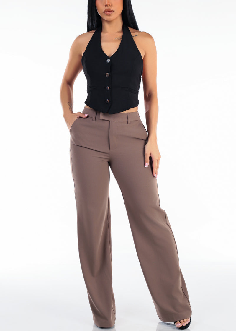 Button Up Halter Vest Blouse Black
