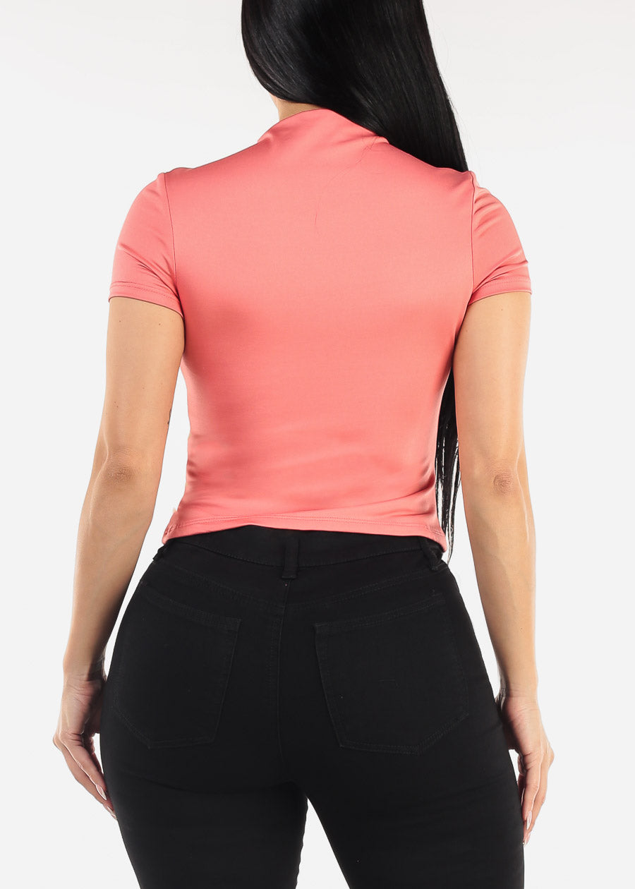 Short Sleeve Mock Neck Top Pink