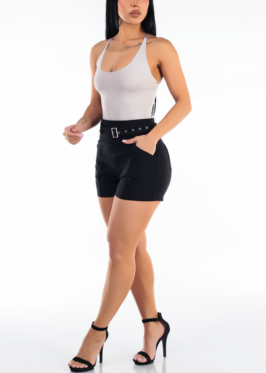 Scoop Neck Racerback Stretch Thong Bodysuit Light Mocha