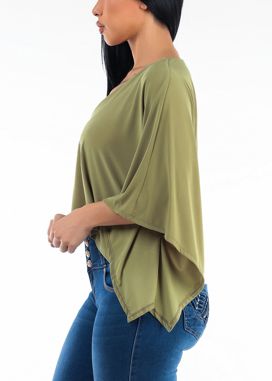 Vneck Poncho-Style Stretch Blouse Olive
