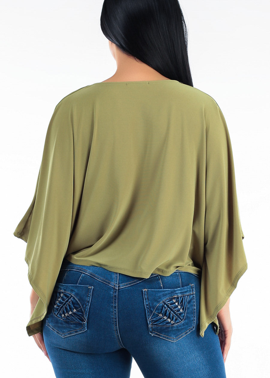 Vneck Poncho-Style Stretch Blouse Olive