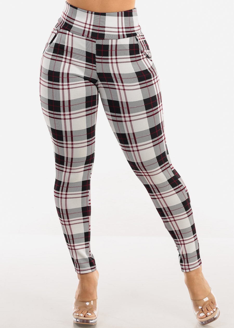 Butt Lifting High Waisted Plaid Skinny Pants