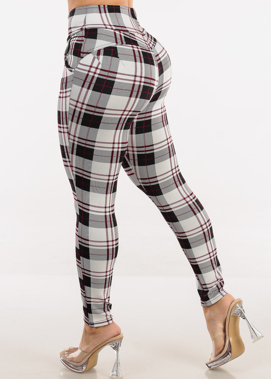 Butt Lifting High Waisted Plaid Skinny Pants