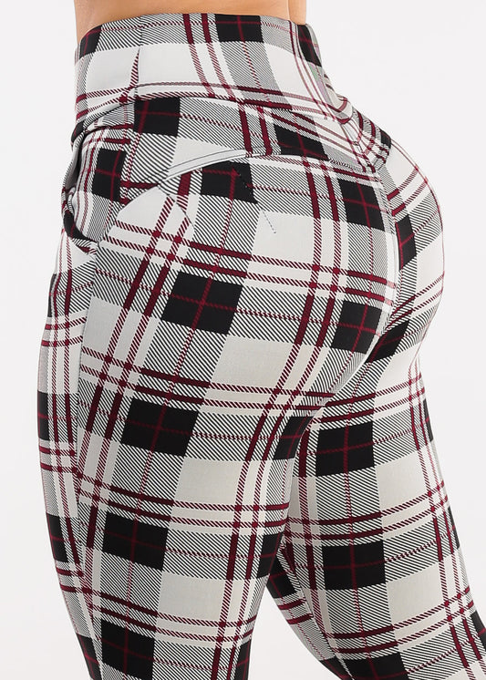 Butt Lifting High Waisted Plaid Skinny Pants