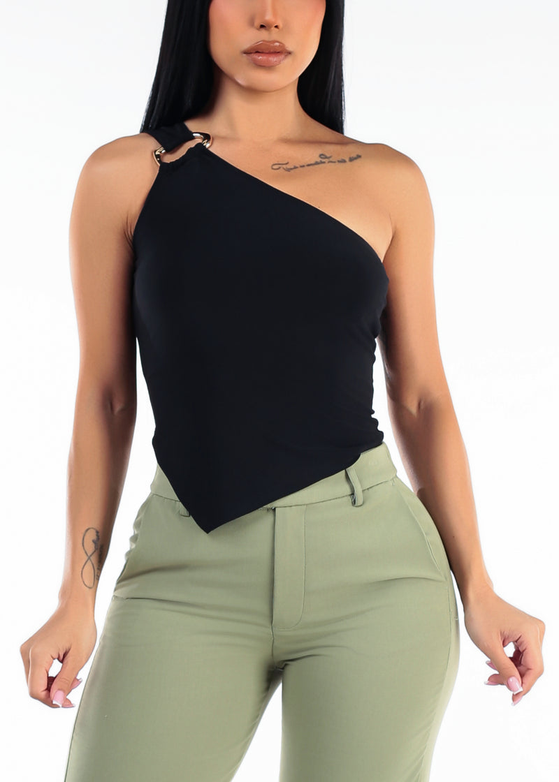 Black One Shoulder Stretch Blouse