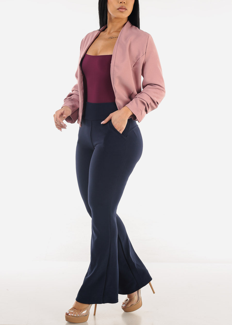 Quarter Sleeve Open Front Blazer Mauve