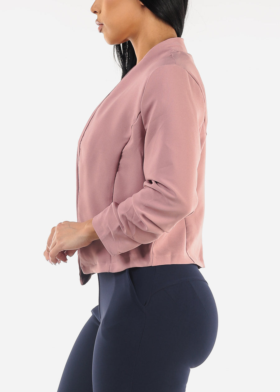 Quarter Sleeve Open Front Blazer Mauve