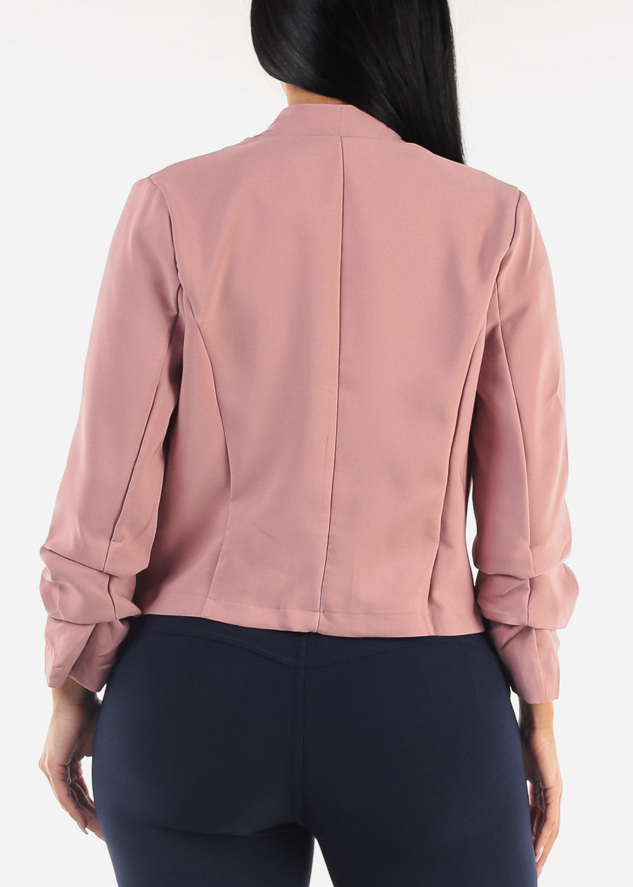 Quarter Sleeve Open Front Blazer Mauve