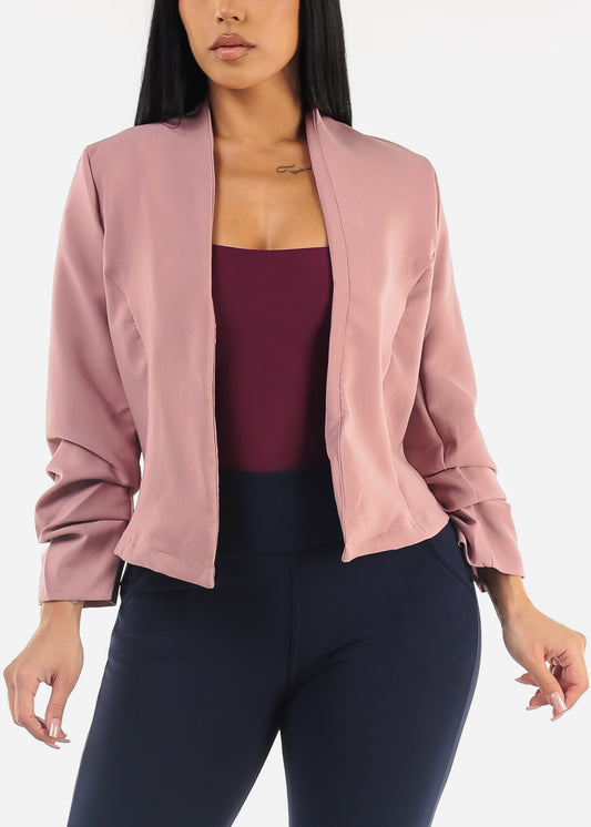 Quarter Sleeve Open Front Blazer Mauve