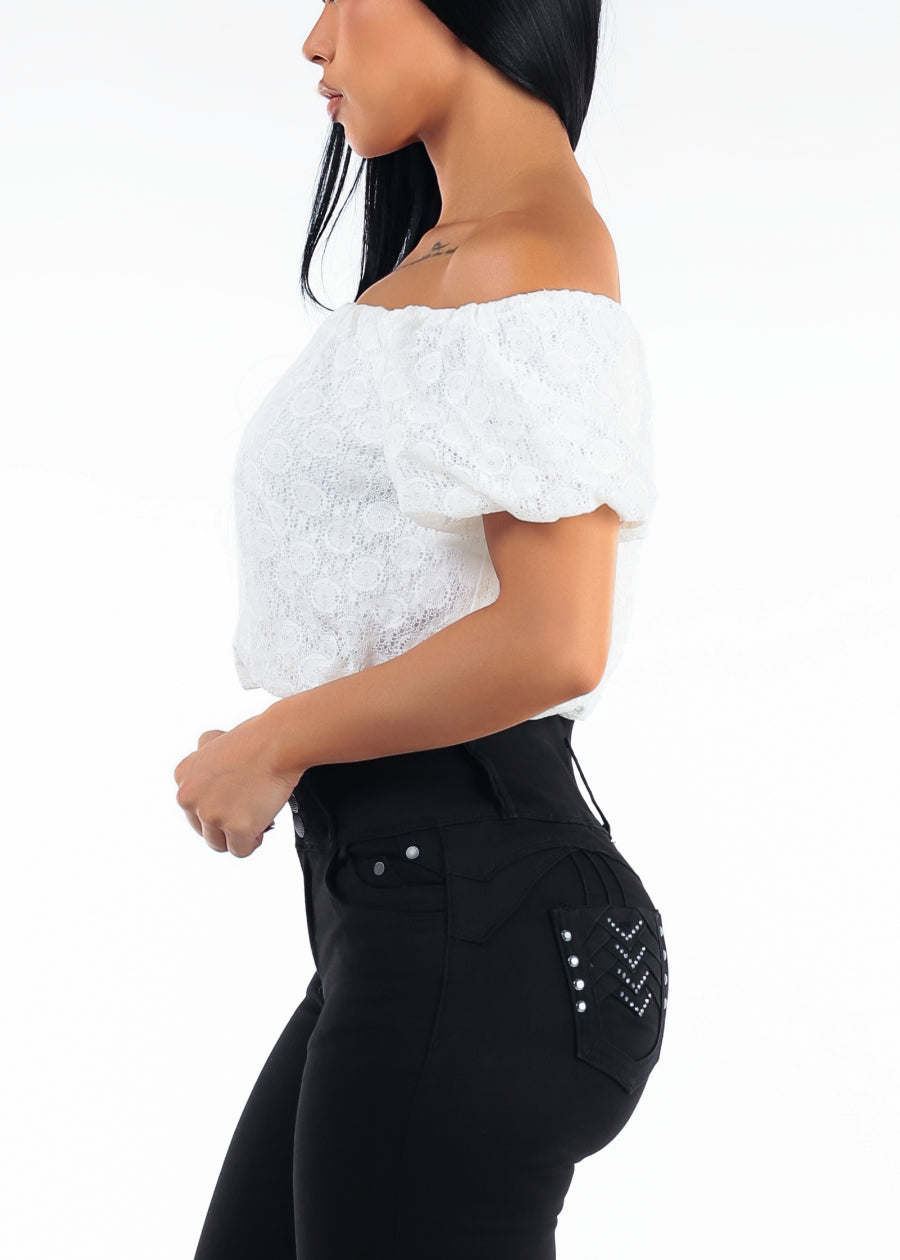 White Off Shoulder Lace Crop Top