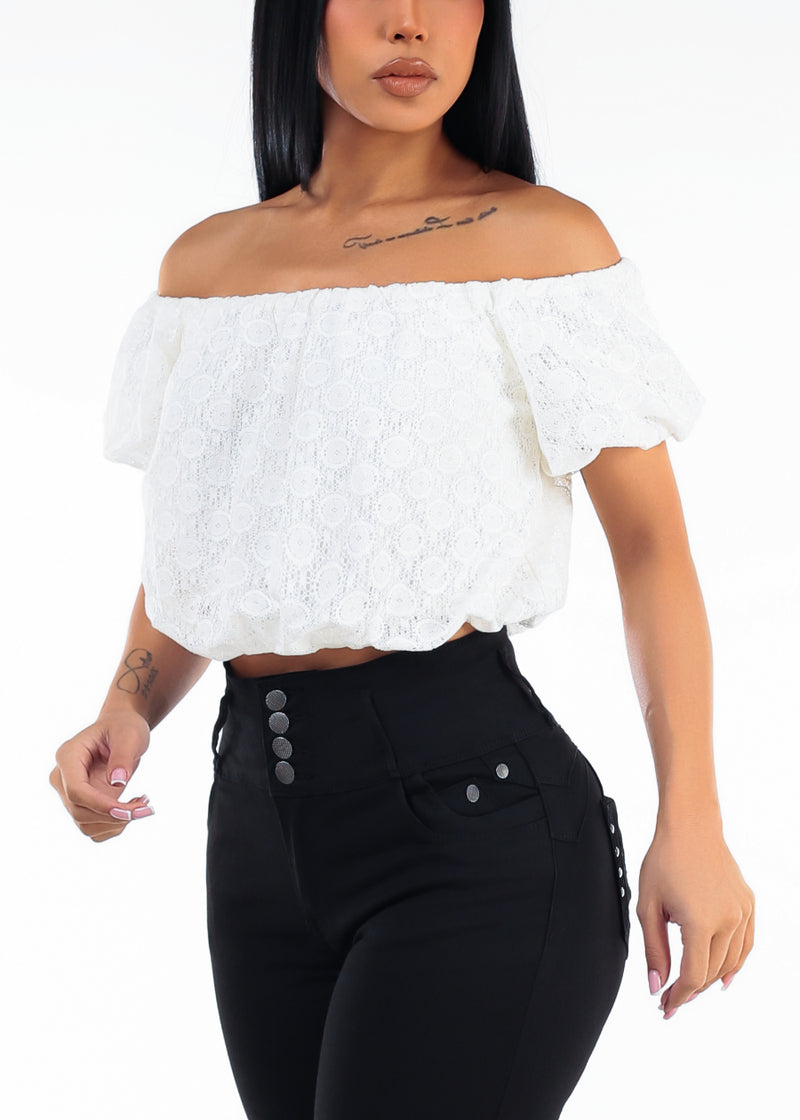 White Off Shoulder Lace Crop Top
