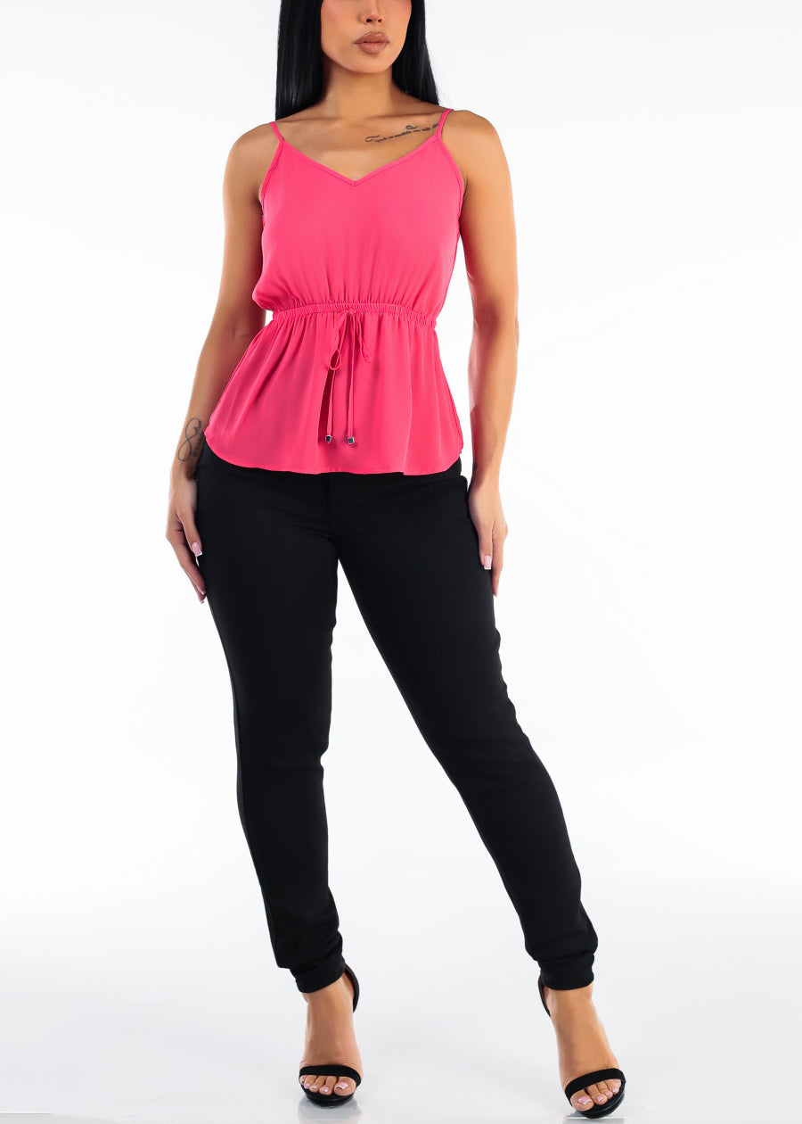 Sleeveless Vneck Elastic Waist Blouse Rose
