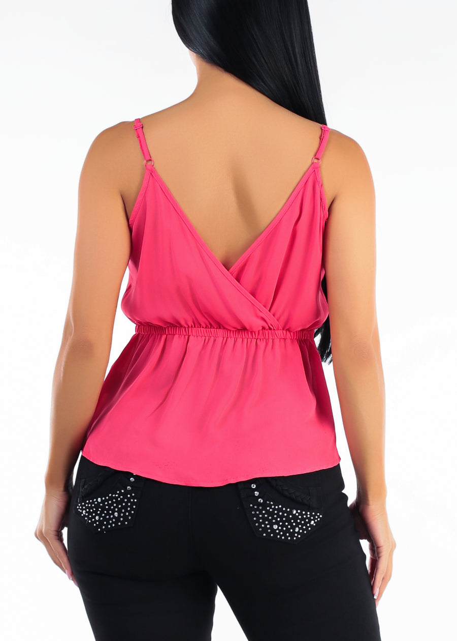 Sleeveless Vneck Elastic Waist Blouse Rose