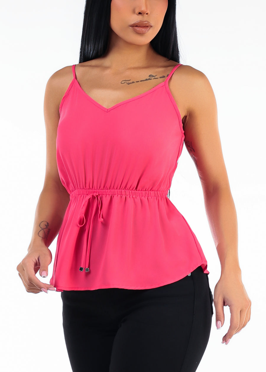 Sleeveless Vneck Elastic Waist Blouse Rose