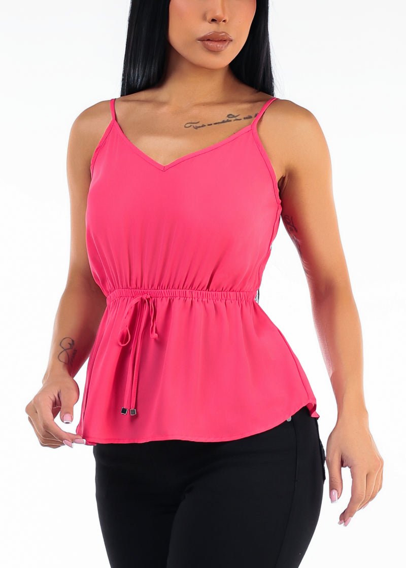 Sleeveless Vneck Elastic Waist Blouse Rose