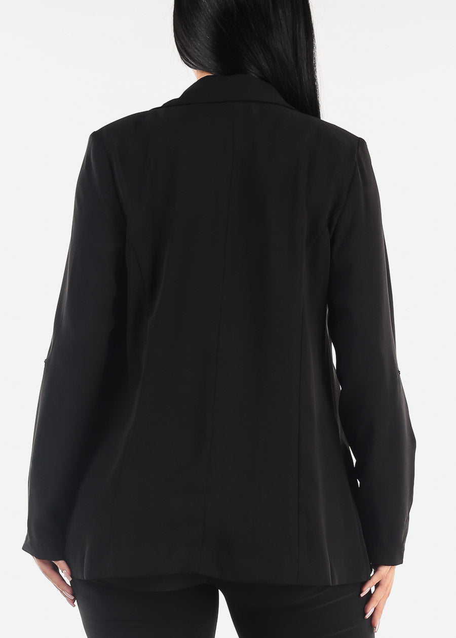 Long Sleeve Open Front Black Blazer w Pockets