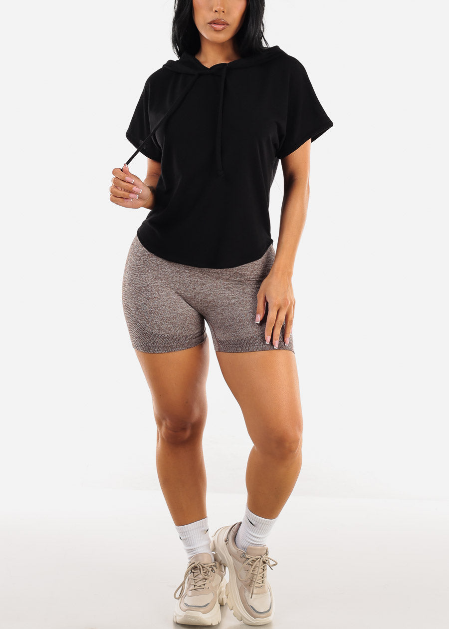 High Waist Butt Shaping Scrunch Gym Shorts Brown