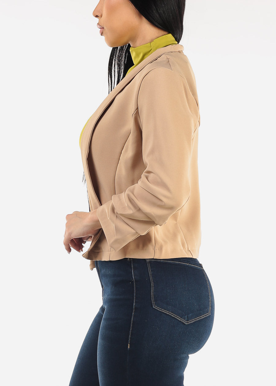 Quarter Sleeve Open Front Blazer Taupe