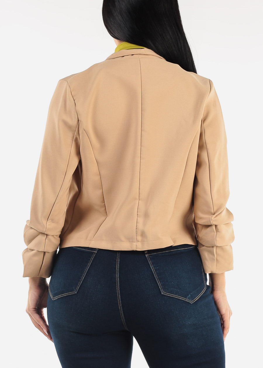 Quarter Sleeve Open Front Blazer Taupe