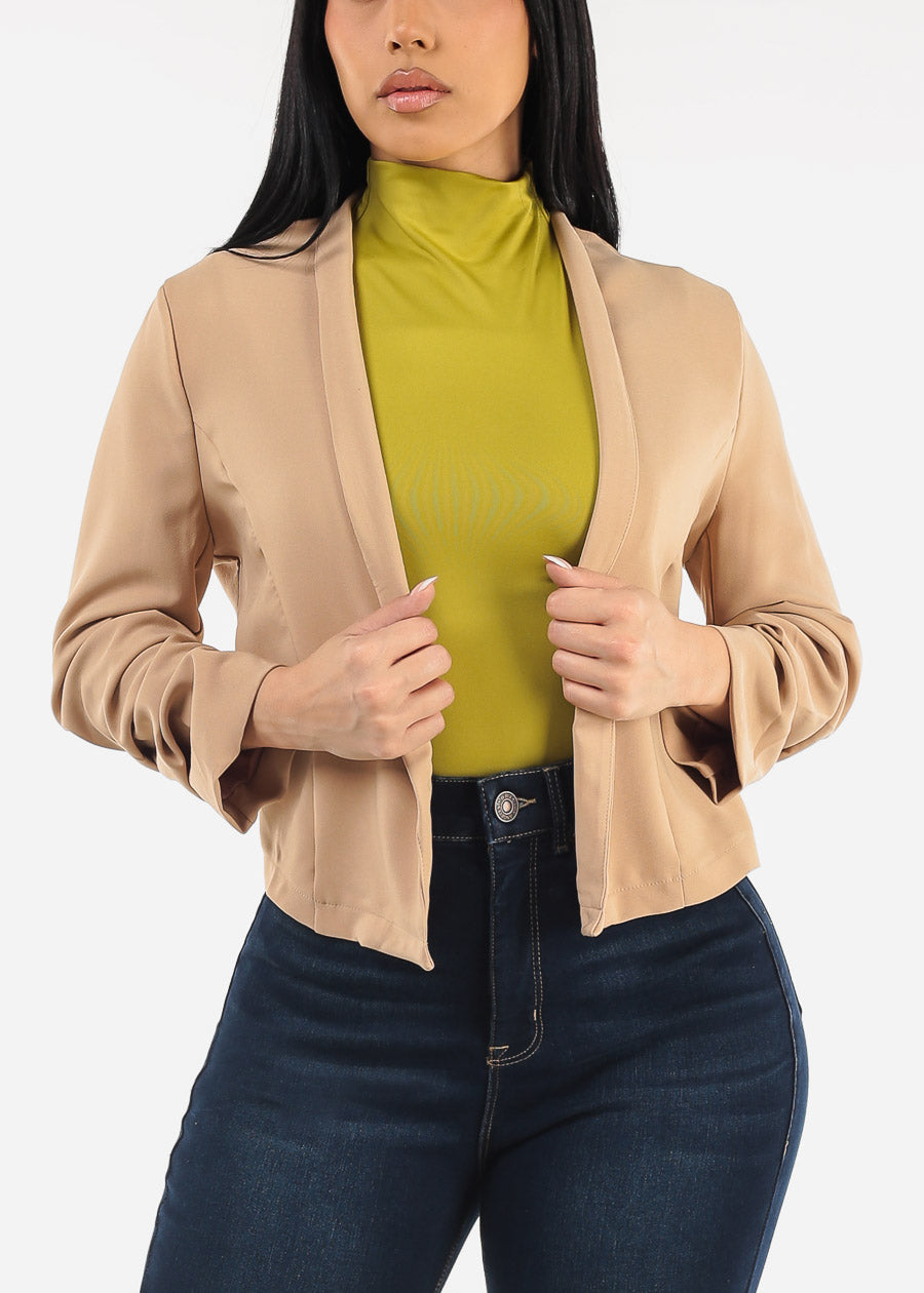 Quarter Sleeve Open Front Blazer Taupe