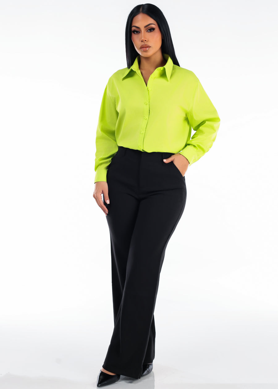 Butt Lifting Super High Waist Wide Leg Stretch Dress Pants Black, view 2 of 6