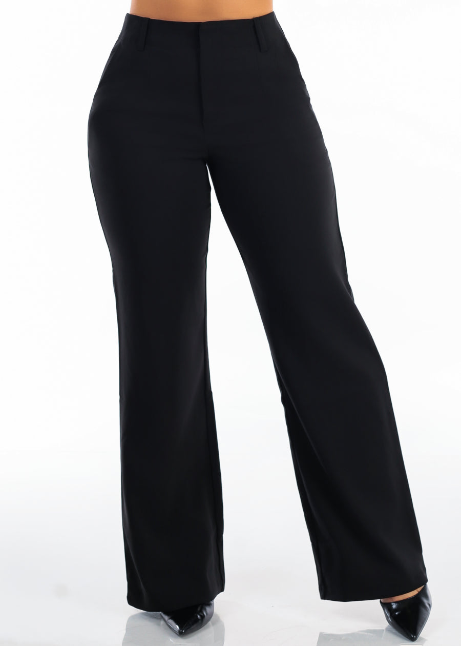 Butt Lifting Super High Waist Wide Leg Stretch Dress Pants Black, view 3 of 6