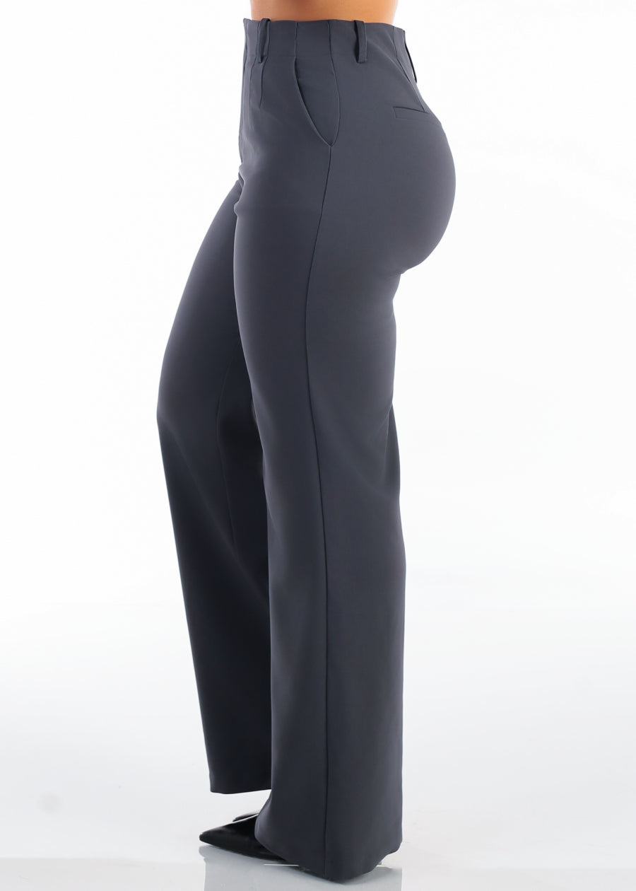 Butt Lifting Super High Waist Wide Leg Stretch Dress Pants Charcoal, view 4 of 6