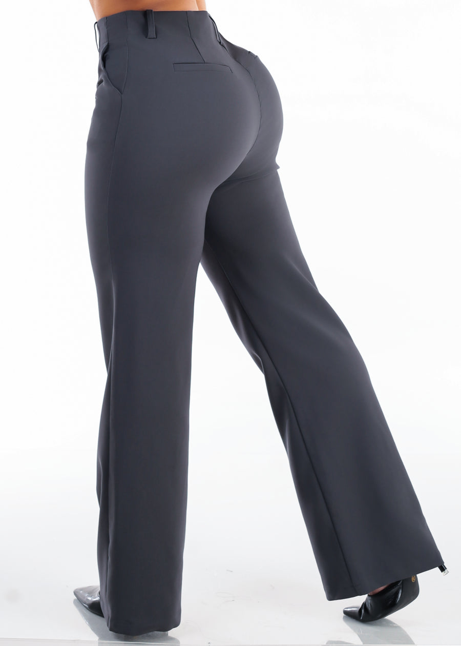 Butt Lifting Super High Waist Wide Leg Stretch Dress Pants Charcoal