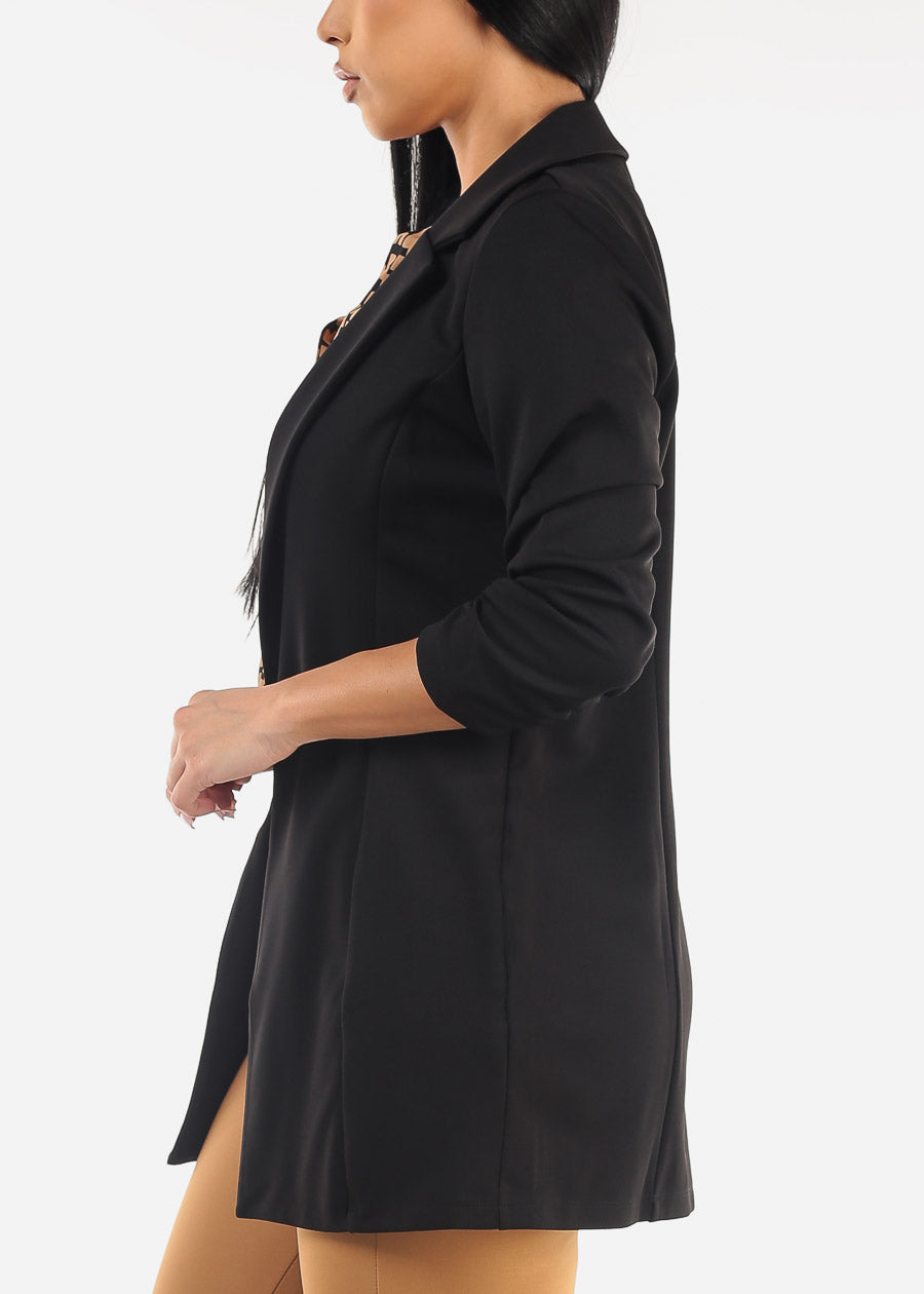 Formal Open Front Quarter Sleeve Black Blazer