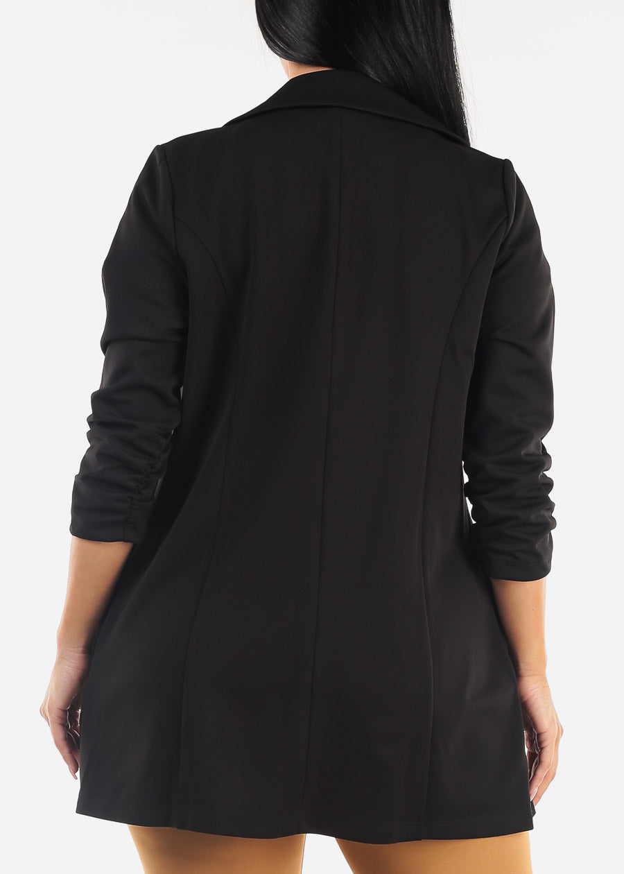 Formal Open Front Quarter Sleeve Black Blazer