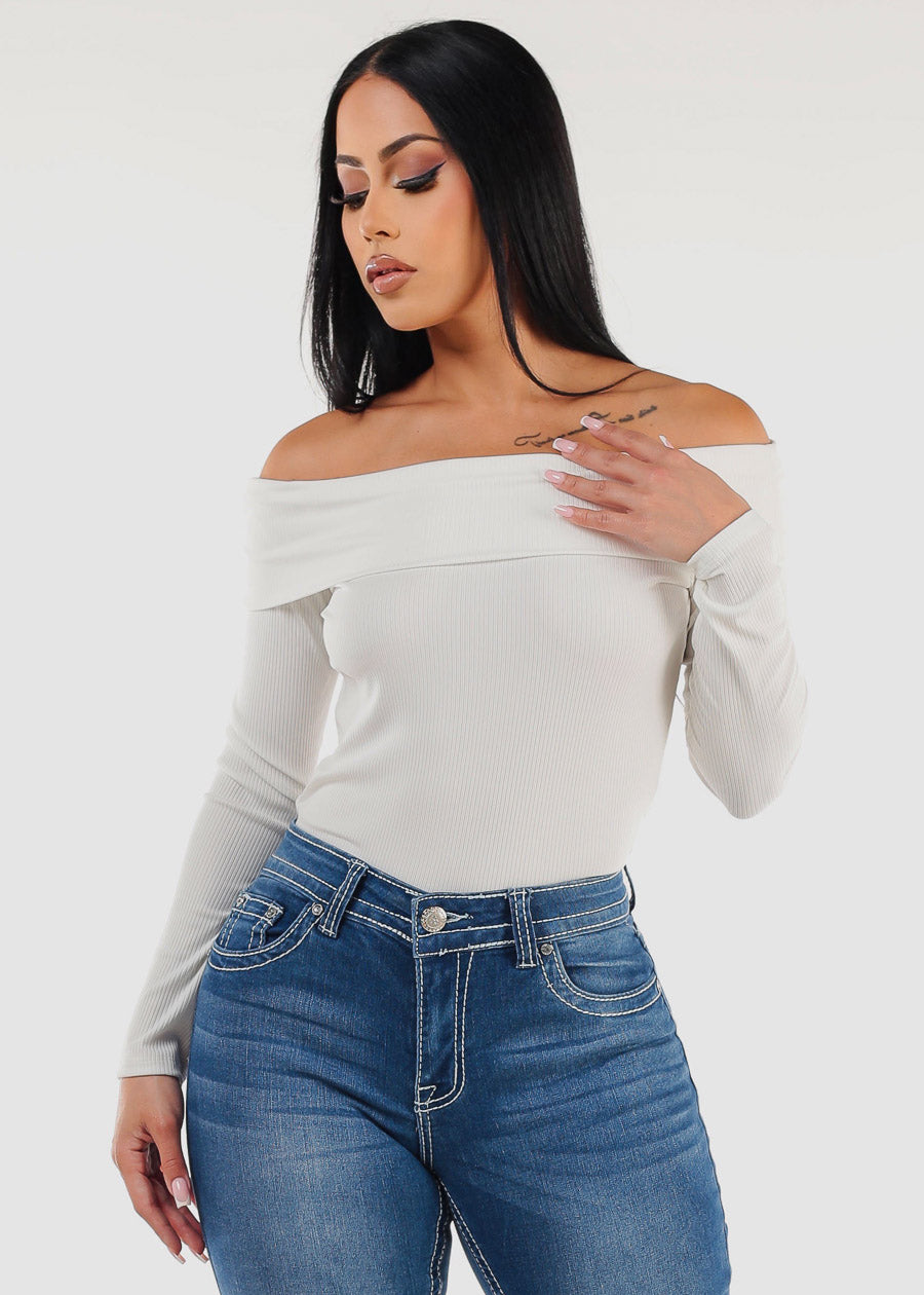 Off Shoulder Long Sleeve White Top 