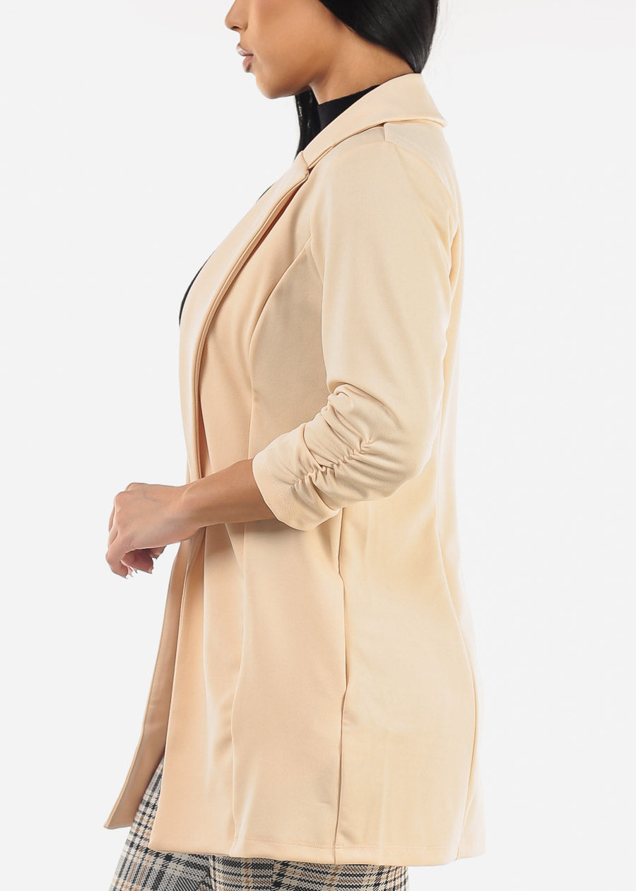 Formal Open Front Quarter Sleeve Blazer Cream