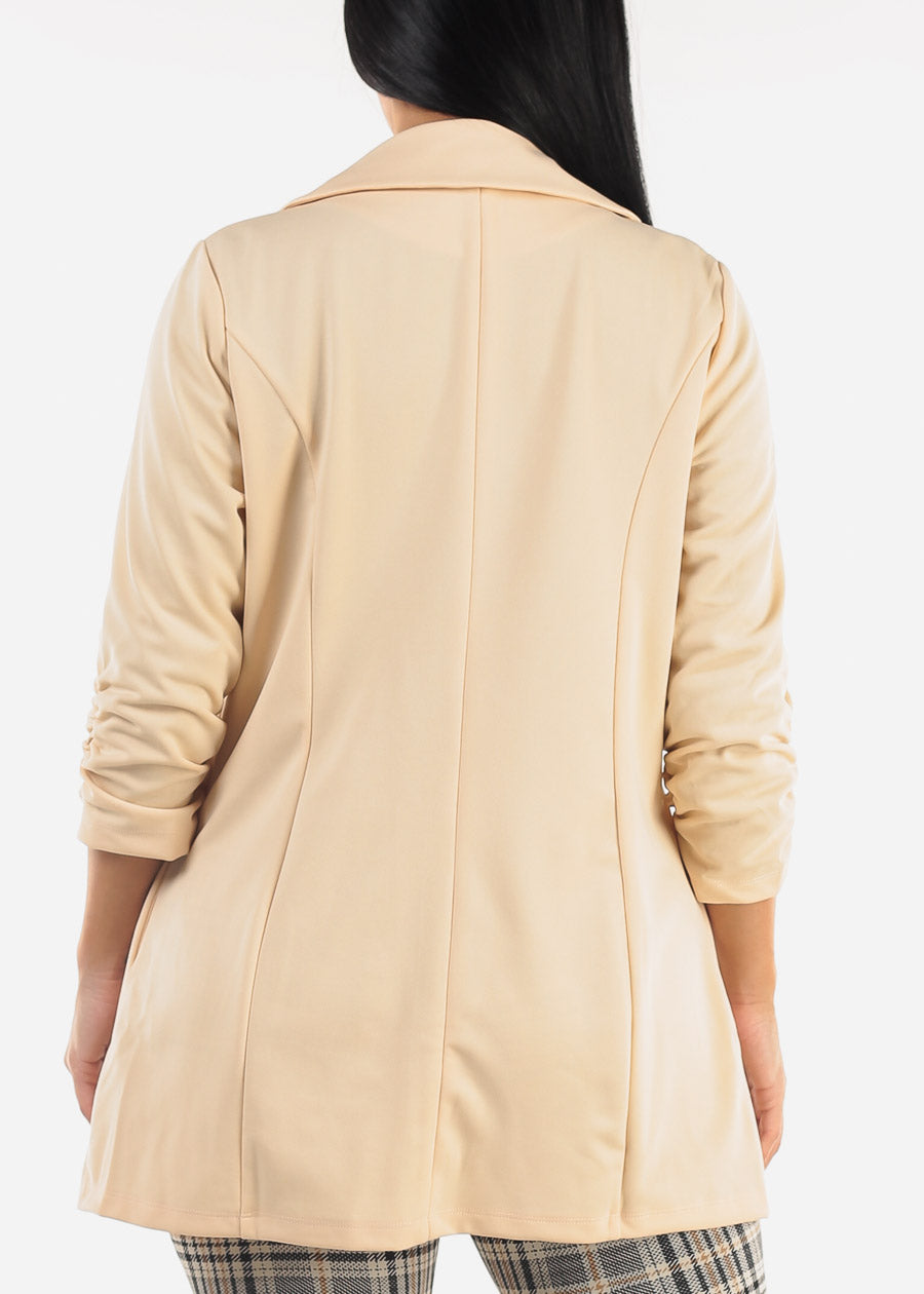 Formal Open Front Quarter Sleeve Blazer Cream