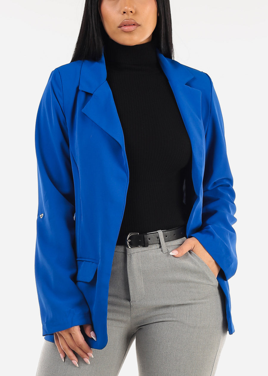 Long Sleeve Open Front Blazer w Pockets Royal Blue