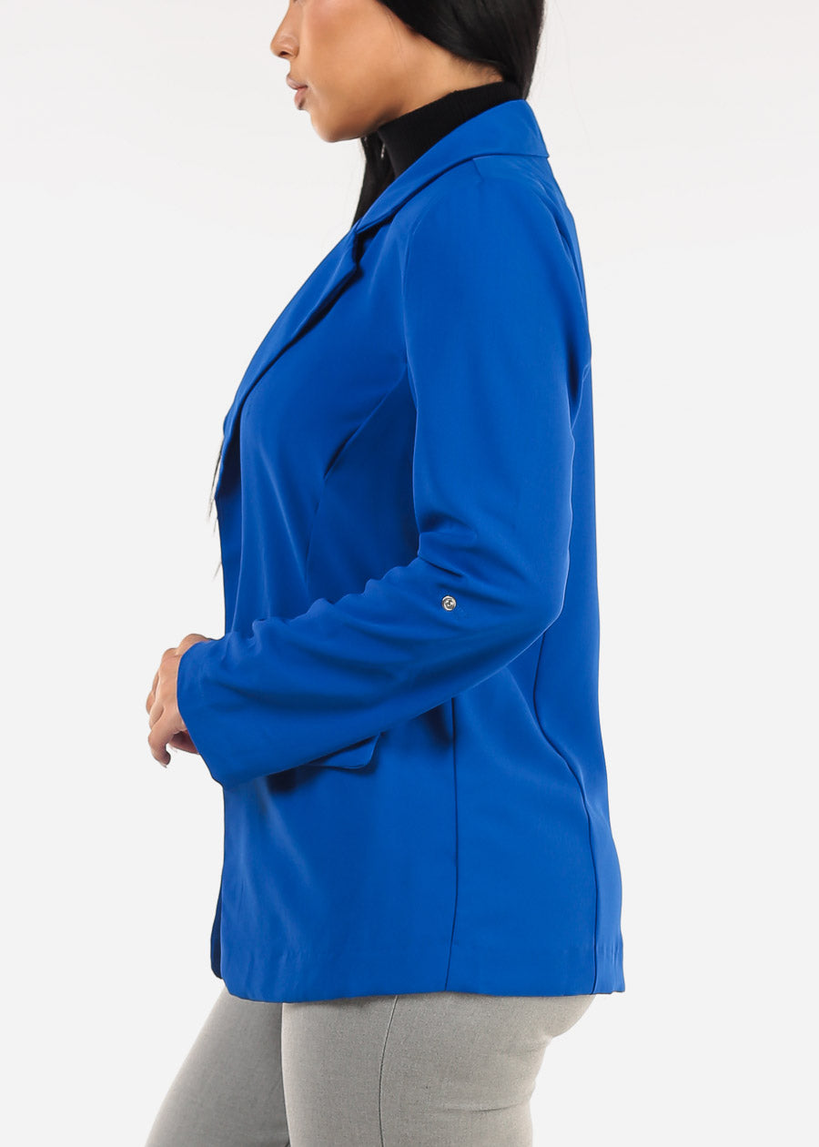 Long Sleeve Open Front Blazer w Pockets Royal Blue