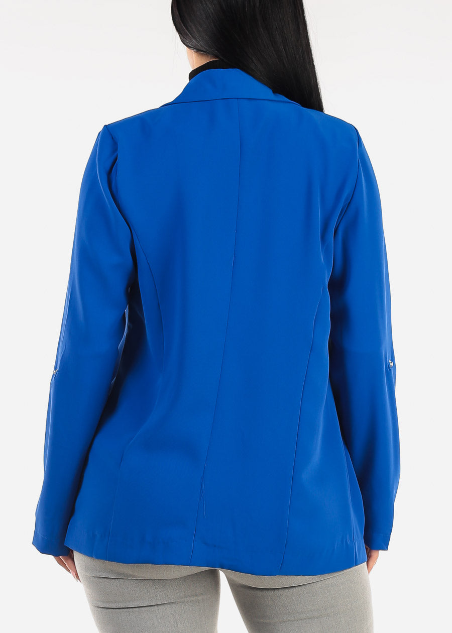 Long Sleeve Open Front Blazer w Pockets Royal Blue