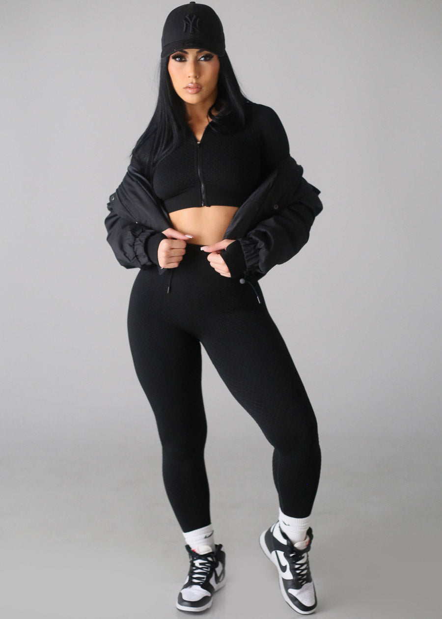 Black Zip Up Puffer Cropped Hooded Jacket