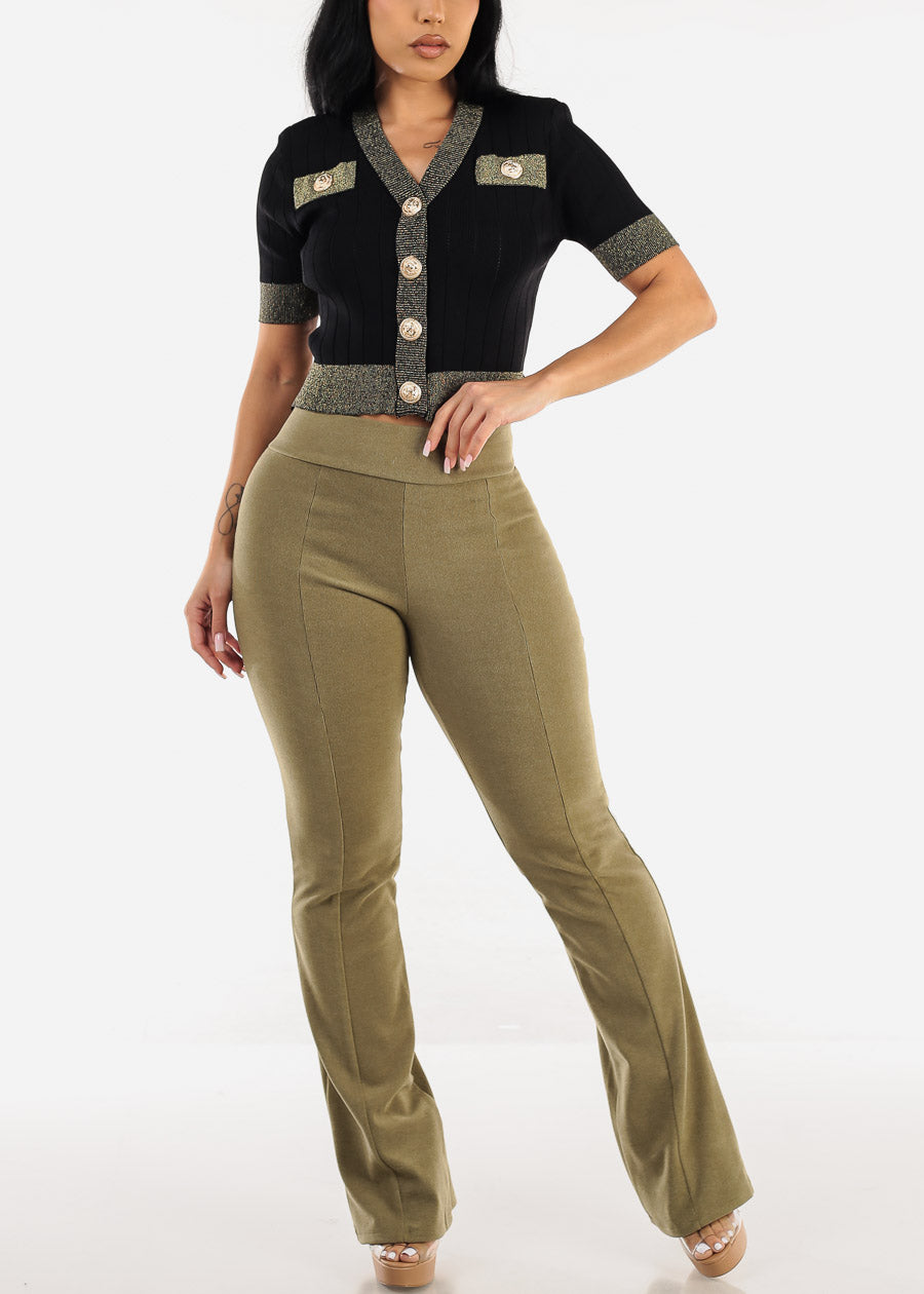 Super High Waist Soft Flared Bootcut Pants Olive