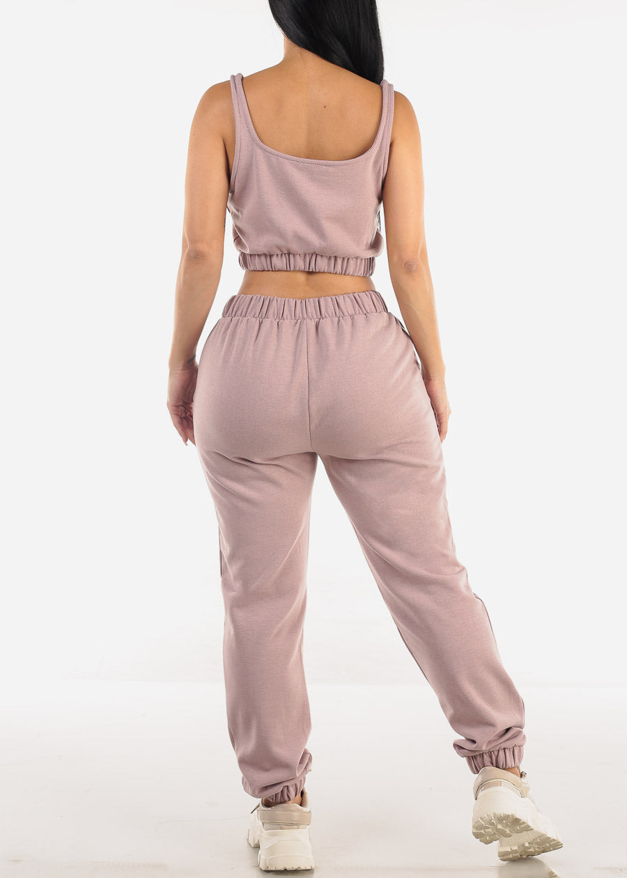 Sleeveless Fleece Crop Top & Jogger Pants Lilac (2 PCE SET)