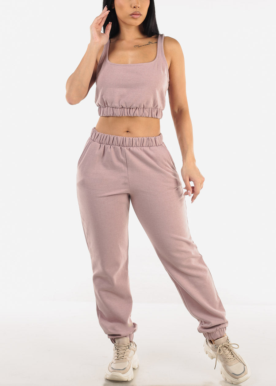 Sleeveless Fleece Crop Top & Jogger Pants Lilac (2 PCE SET)