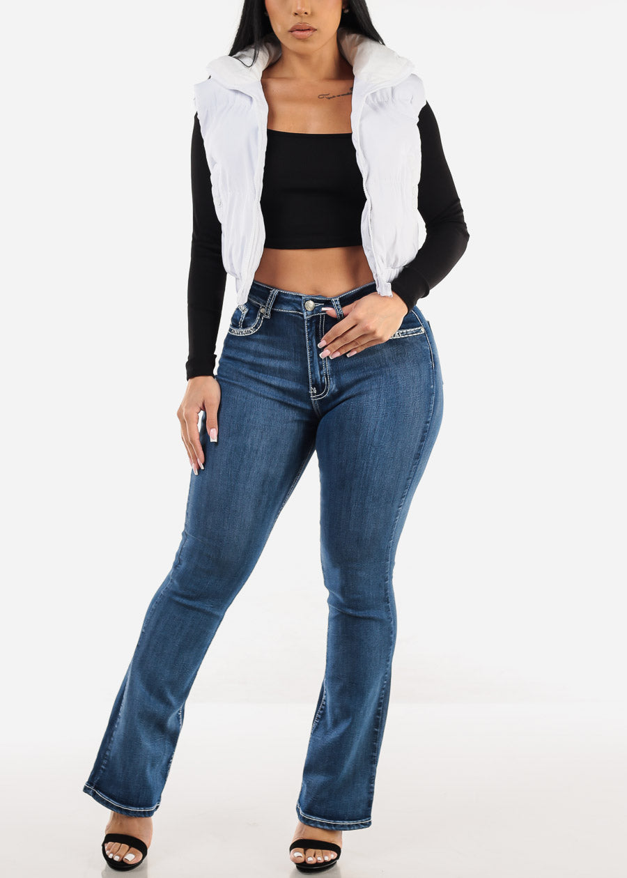 Wide Square Neck Long Sleeve Black Crop Top