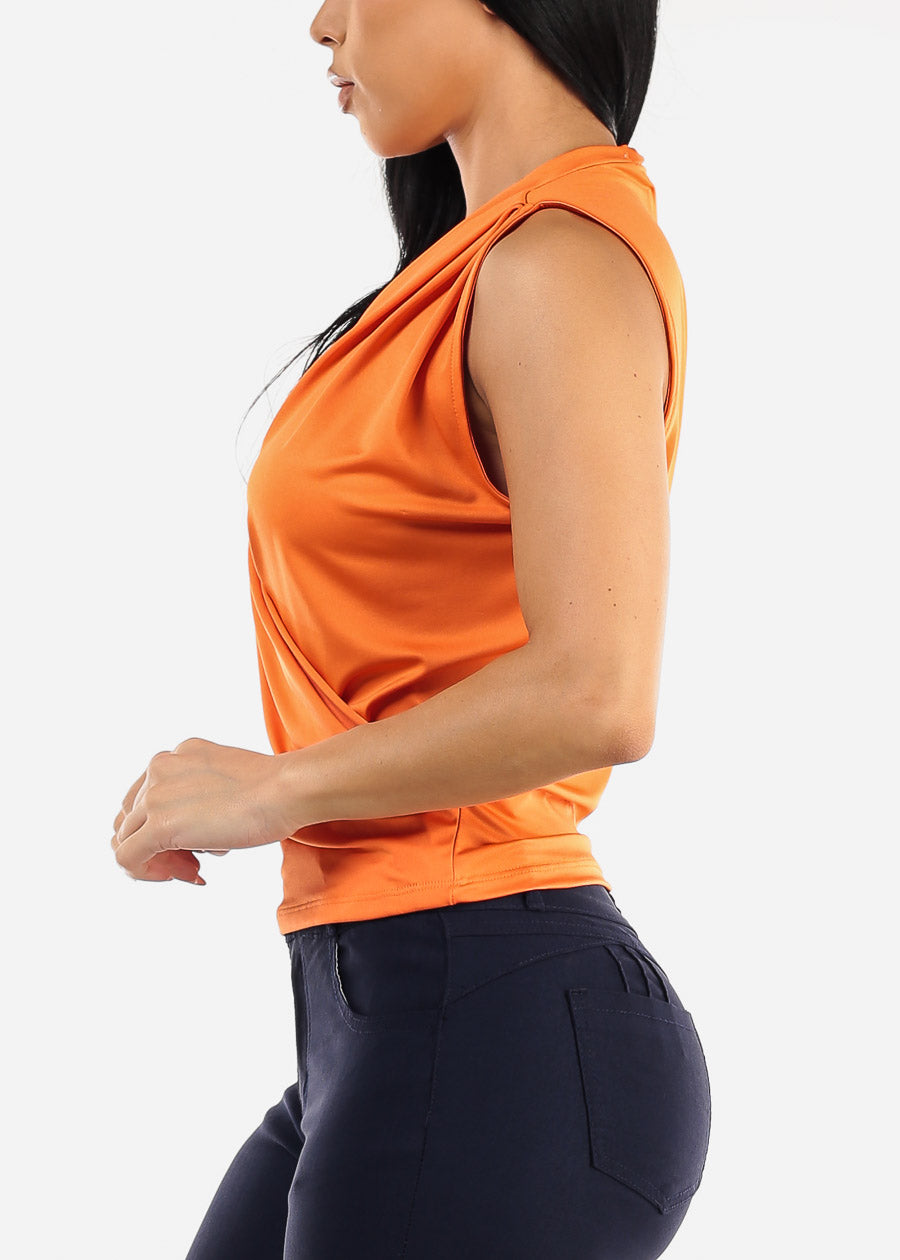 Sleeveless Surplice Top Orange