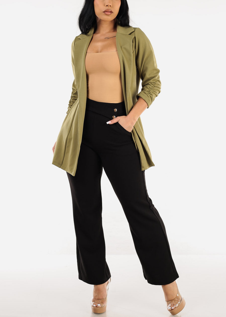 Formal Open Front Quarter Sleeve Blazer Olive