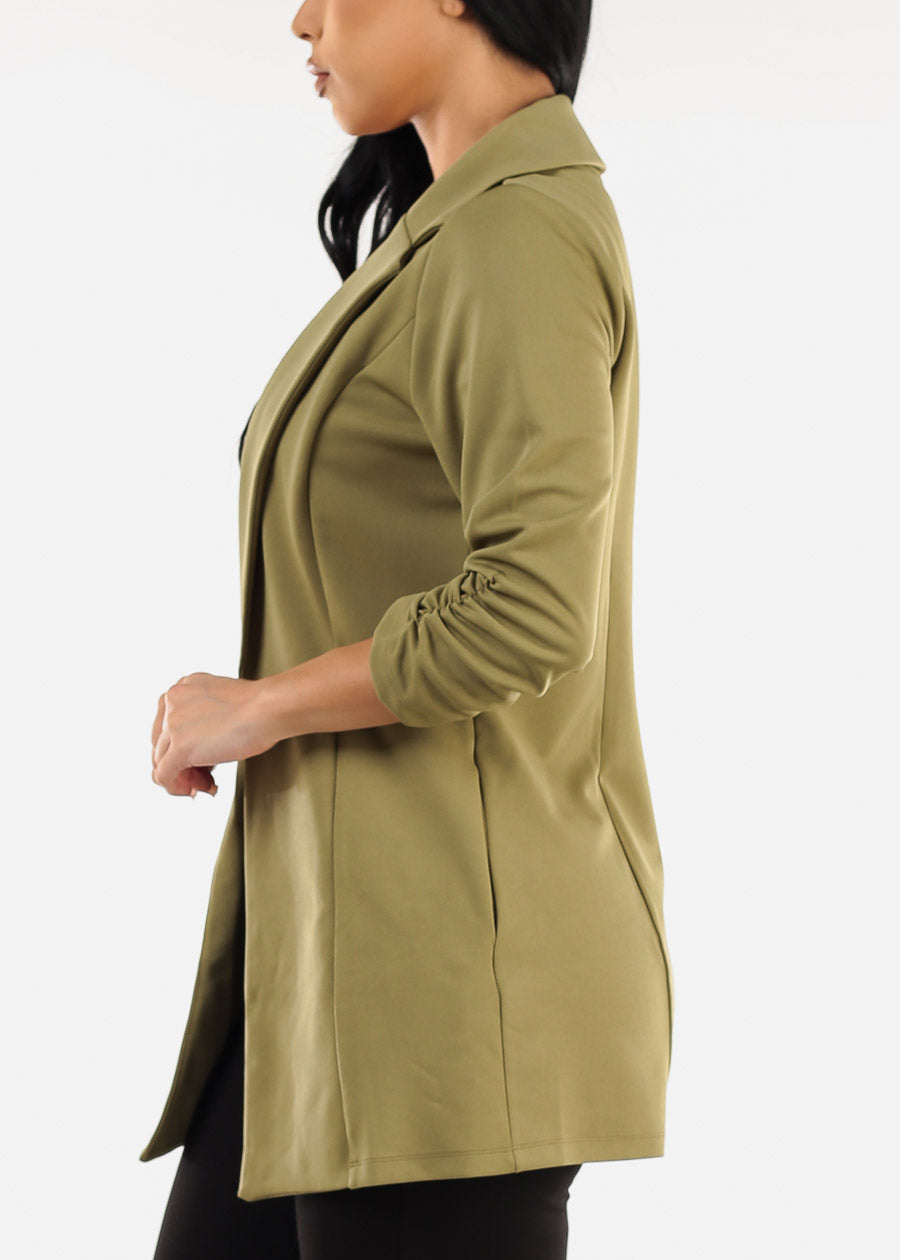 Formal Open Front Quarter Sleeve Blazer Olive