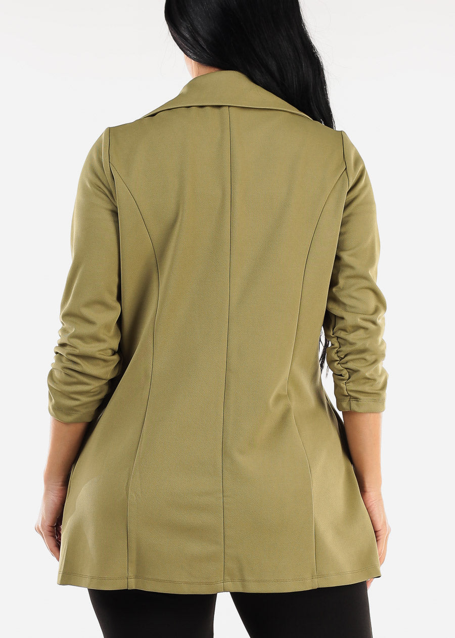 Formal Open Front Quarter Sleeve Blazer Olive