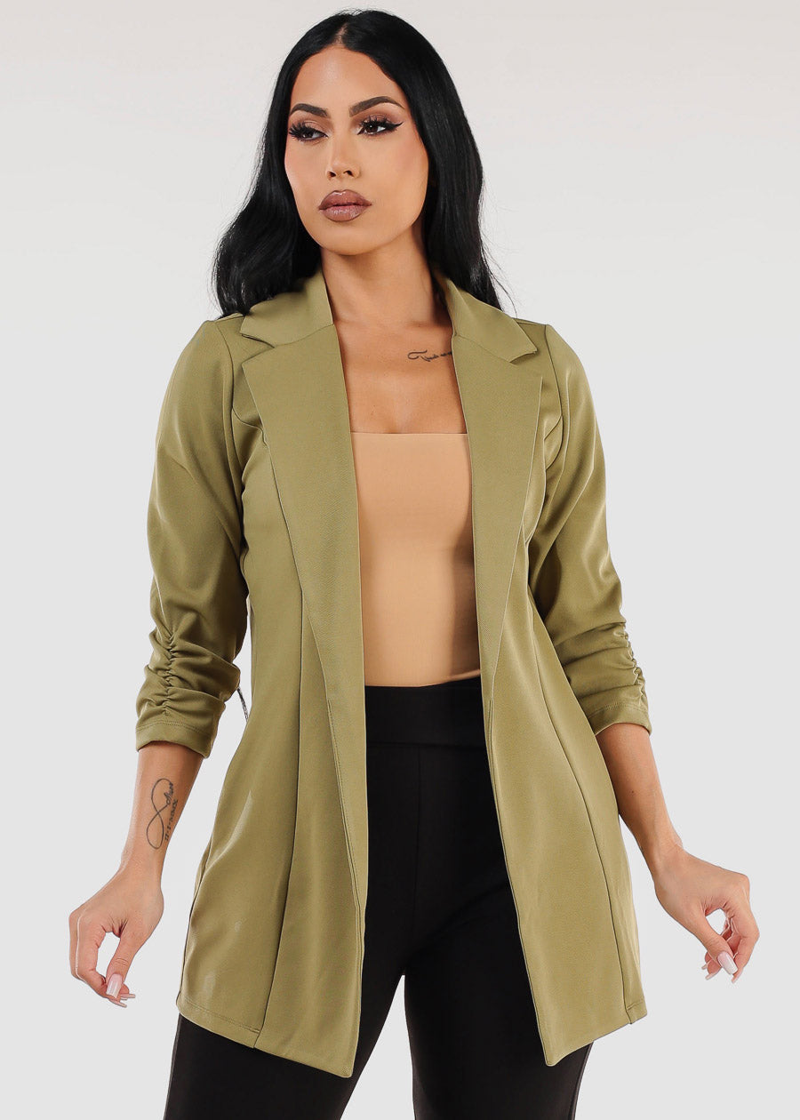 Formal Open Front Quarter Sleeve Blazer Olive