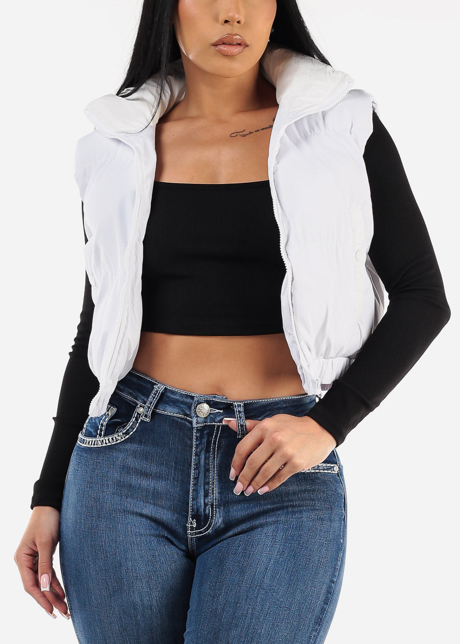 White Sleeveless Quilted Puffer Vest