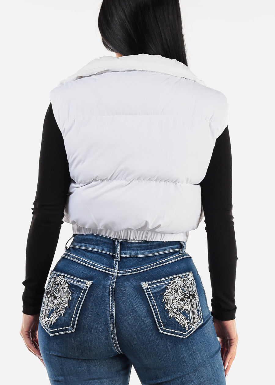 White Sleeveless Quilted Puffer Vest