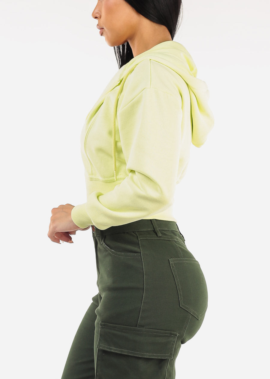 Fleece Zip Up Cropped Hoodie Lime Yellow